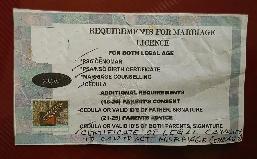 PSA CENOMAR and Birth Certificate required for marriage in the Philippines