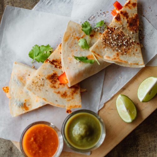 Husband-Approved Queso Quesadilla with beef, beans, peppers, cheddar, and mozzarella