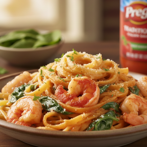 Garlic Parmesan Shrimp & Spinach Pasta