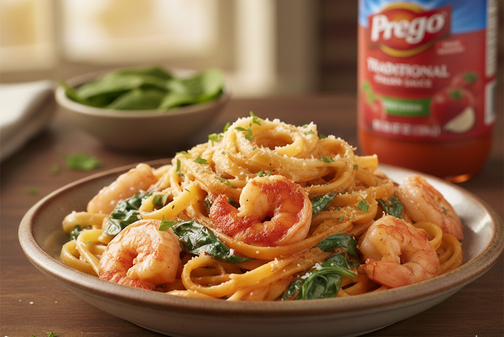 Garlic Parmesan Shrimp & Spinach Pasta