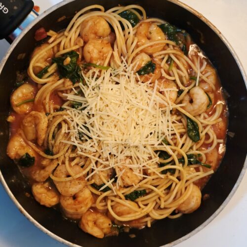 shrimp spaghetti homemade tomato basil sauce