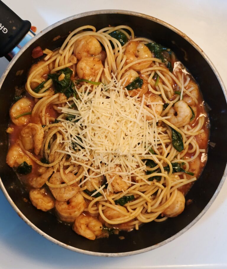 shrimp spaghetti homemade tomato basil sauce