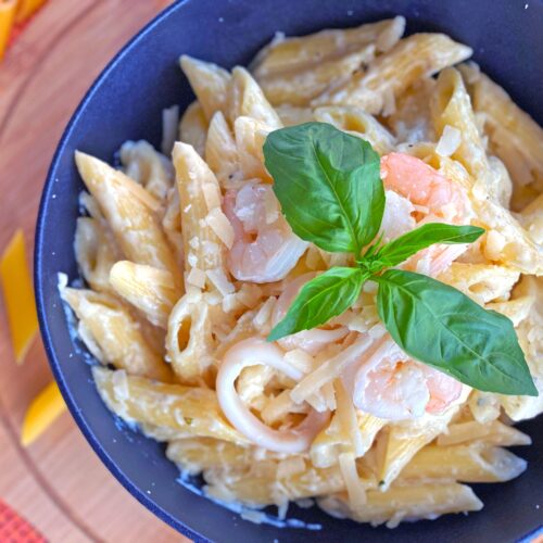 Easy Creamy Shrimp Tomato Pasta made with Roma tomatoes and shrimp