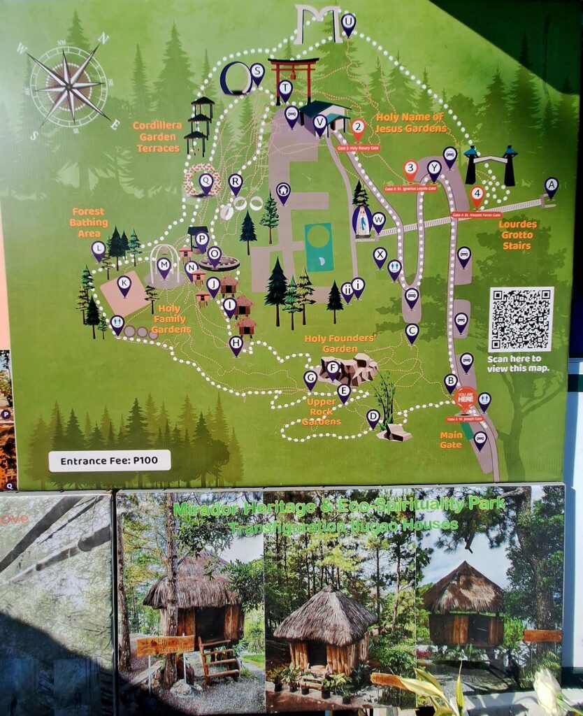 Map of Mirador Heritage and Eco-Spirituality Park in Baguio City, showing its trails and attractions