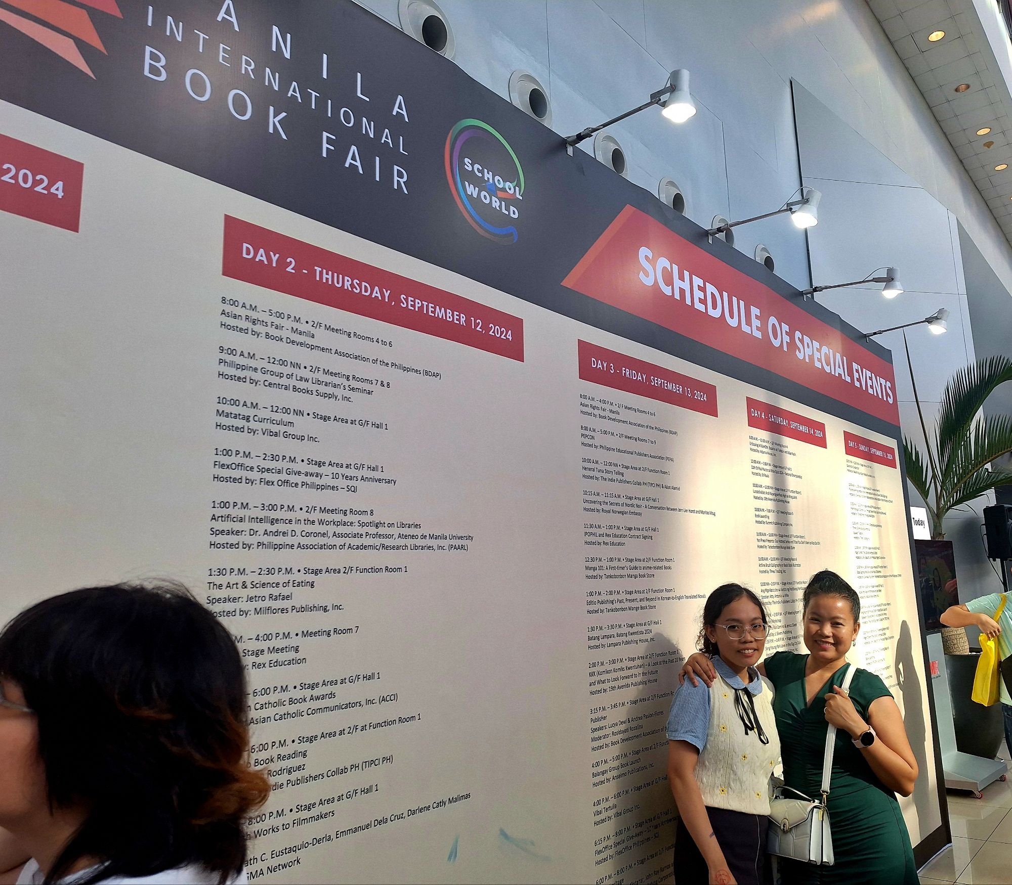 Manila International Book Fair 2024 schedule of special events board at the SMX Convention Center