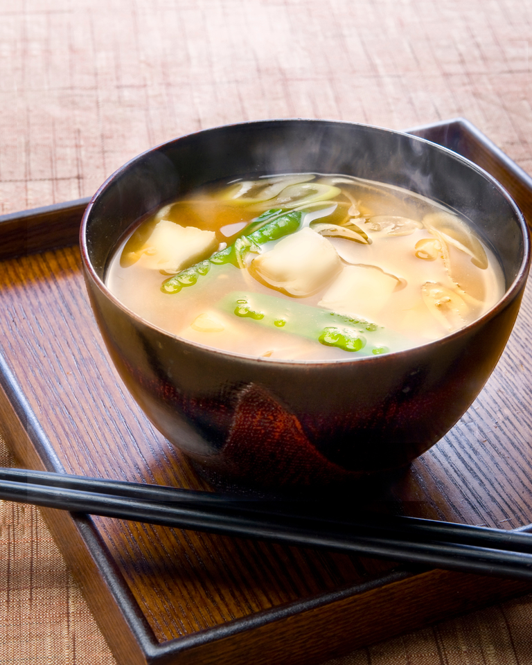 Flounder Miso Soup with Snap Peas, Tofu & Wakame