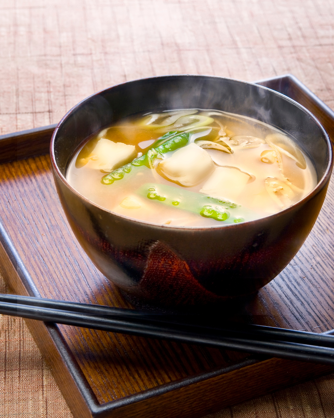 Flounder Miso Soup with Snap Peas, Tofu & Wakame