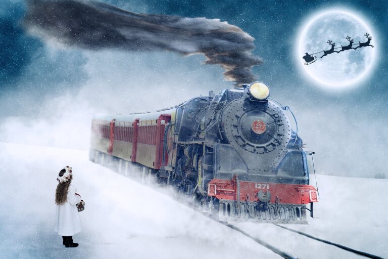 December travel deals — festive Christmas train in the snow