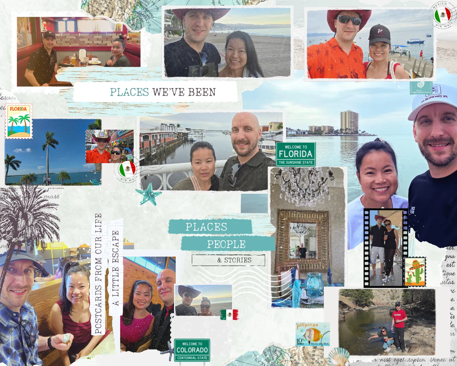Photo collage of Angie and Mike's travels — places we've been