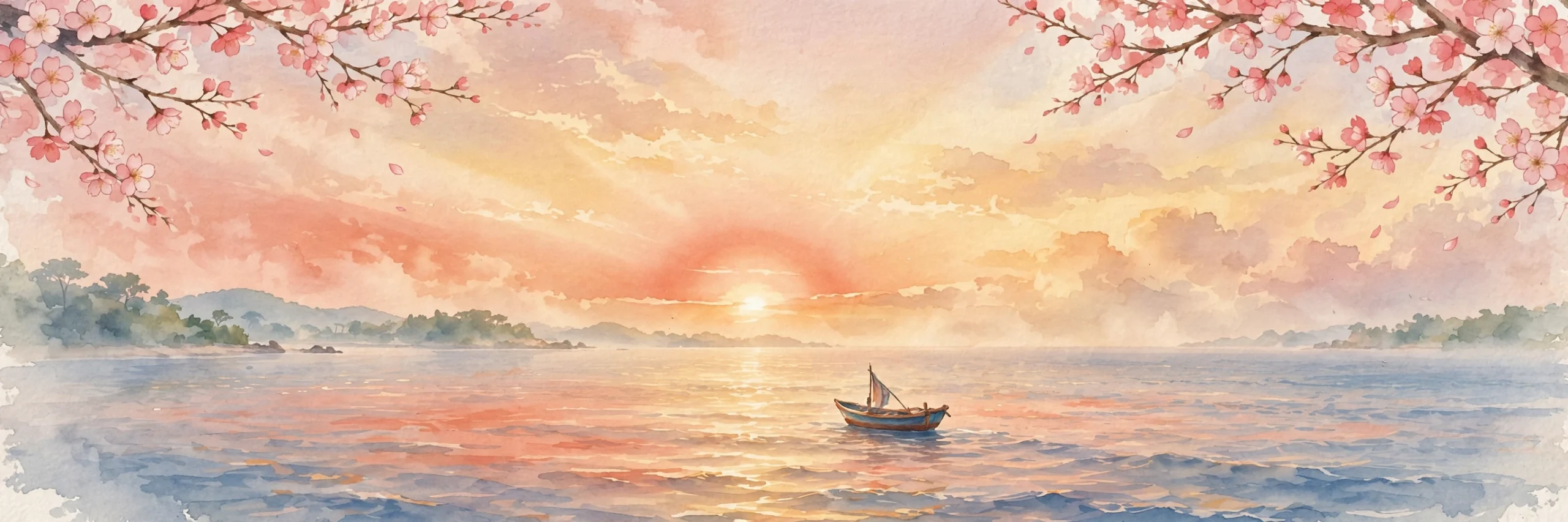 Ikigai book takeaways - Japanese sunrise over the sea with cherry blossoms