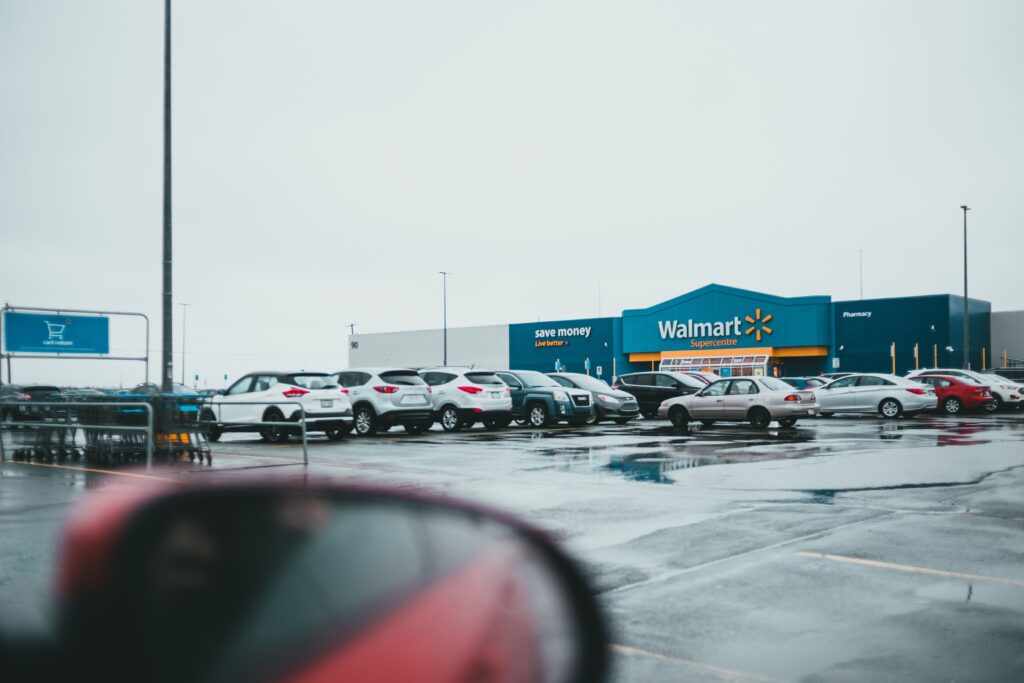 Walmart Supercentre storefront and parking lot — Walmart+ & Sam's Club Plus Bundle